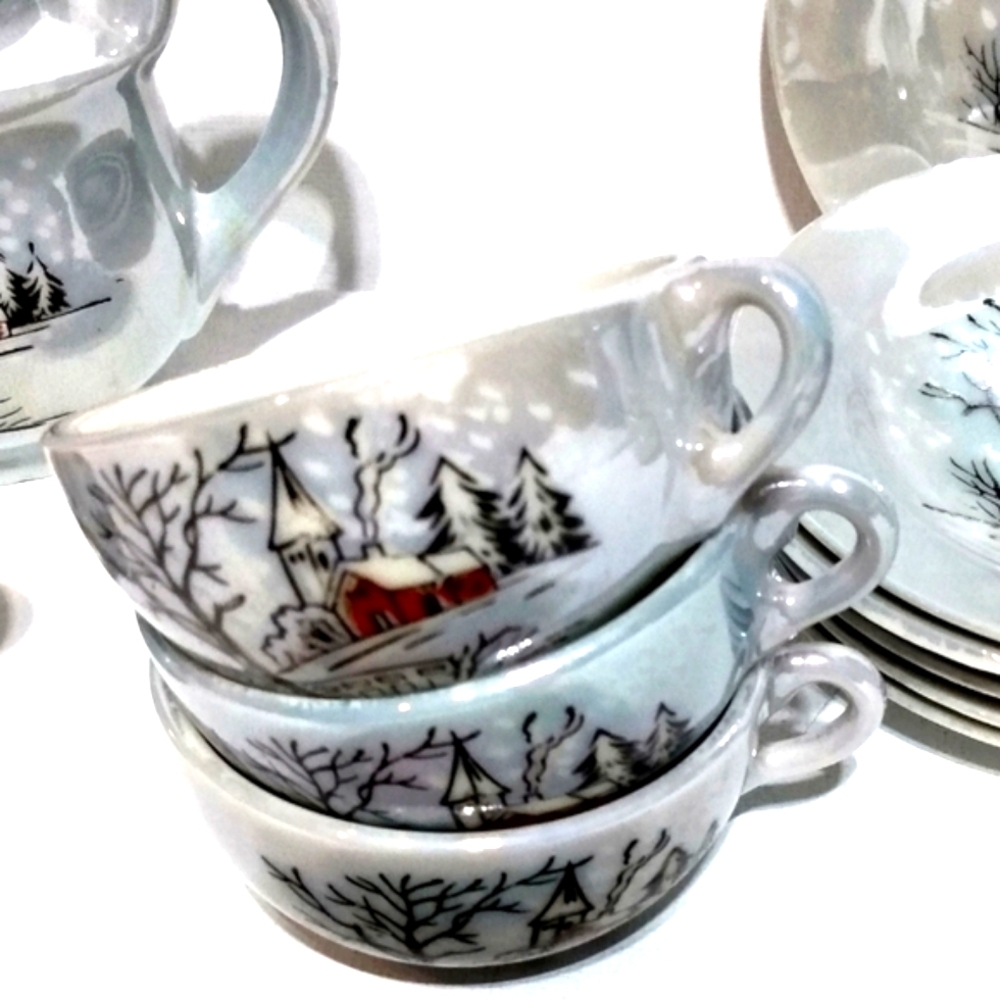 1940's 23 pcs Lusterware Iridescent Blue miniature tea set - Picture 7 of 7